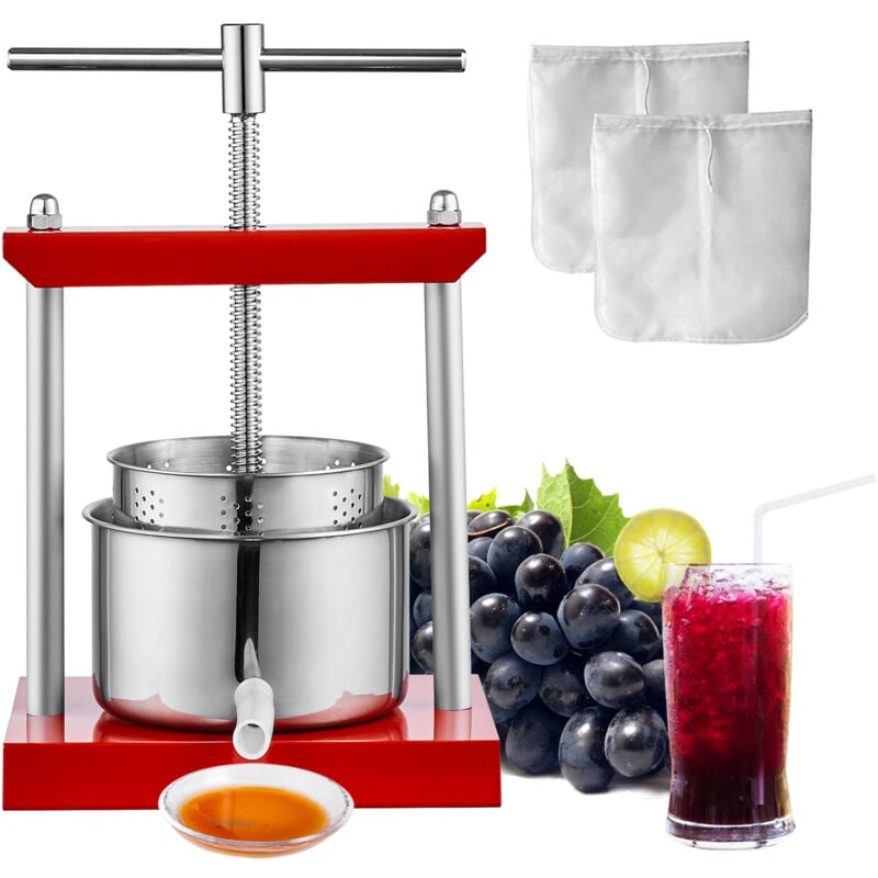 foto del prodotto mophorn fruit wine press, 0,8 galloni 3l, spremiagrumi manuale con 2 barili in acciaio inossidabile, manico a t per sidro, mela, uva, tintura,