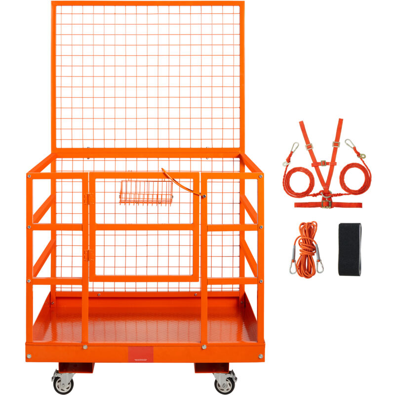 foto del prodotto mophorn gabbia di sicurezza per carrelli elevatori, capacita di carico di 1400 libbre, piattaforma di lavoro 43 x 45 con imbracatura di sicurezza