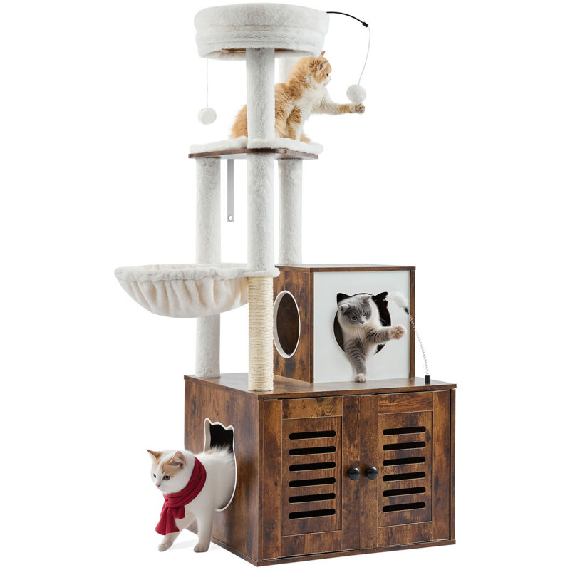 foto del prodotto mophorn grande albero per gatti con recinto per lettiera 55,12 pollici di altezza torre per gatti 2 in 1, condominio multilivello con trespoli,