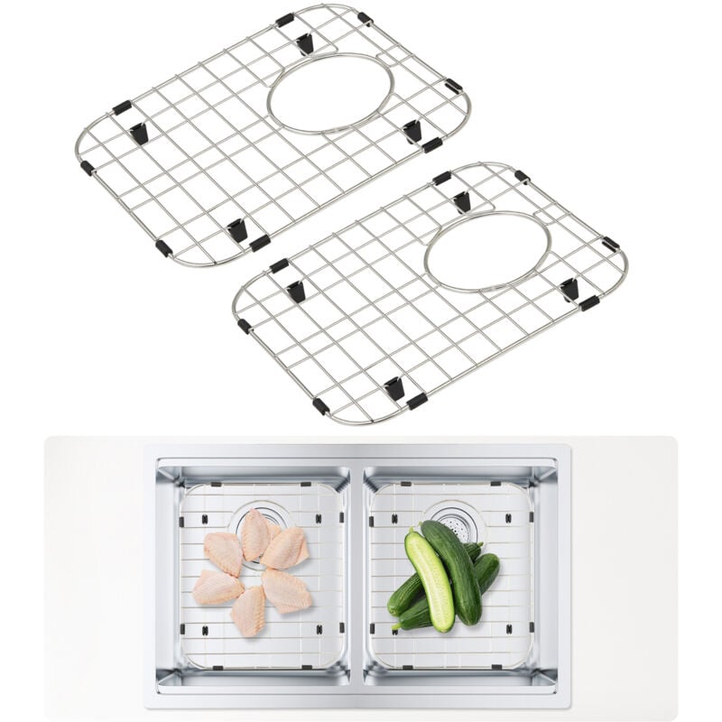 foto del prodotto mophorn griglia di protezione per lavello 2 pezzi, griglie per lavello in acciaio inox 13,3 x11,6 , griglie per lavello con scarico posteriore con