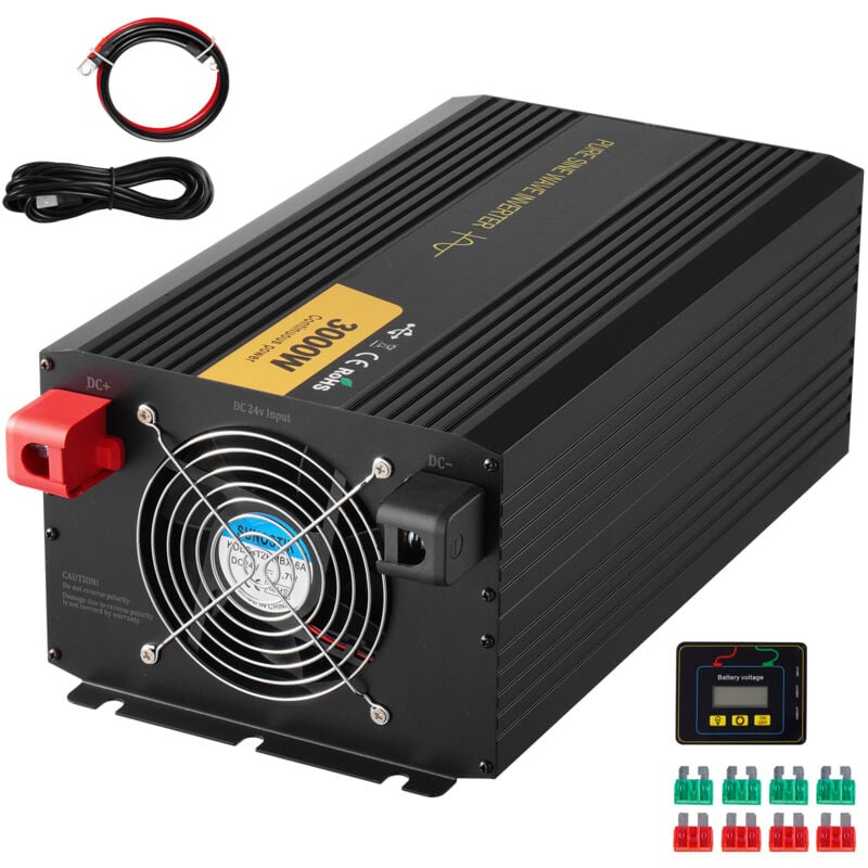 foto del prodotto mophorn invertitore a onda sinusoidale pura, 3000 w invertitore di potenza, dc 24 v a ac 230 v invertitore per auto con schermo lcd porta usb,