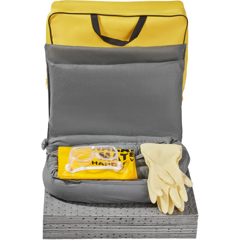 foto del prodotto mophorn kit anti sversamento universale, 43 pezzi, include 30 tamponi assorbenti, 2 calzini assorbenti 3 x4 , 2 cuscini di smaltimento, guanti di