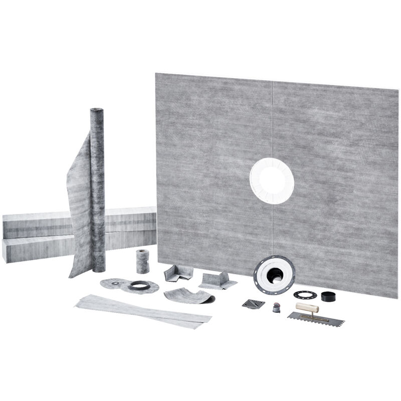 foto del prodotto mophorn kit bordo doccia, 1219x1524mm, kit piatto doccia in abs da 50,8mm, membrana impermeabile, griglia in acciaio inox e sigillante per giunti,