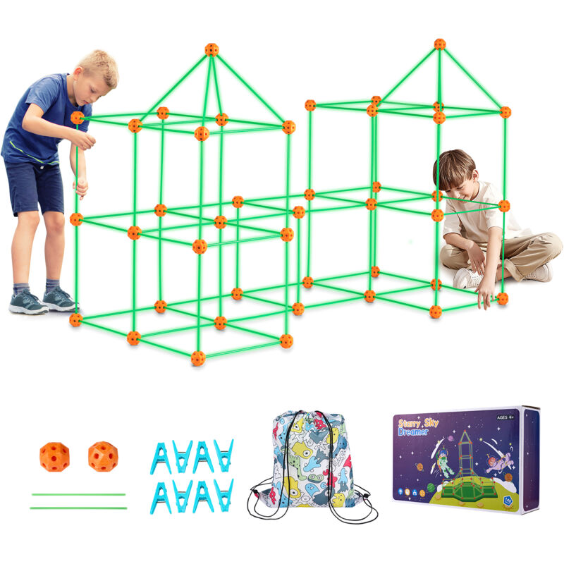 foto del prodotto mophorn kit di costruzione per forte per bambini 140 pezzi, tenda da gioco per interni esterni giocattoli da costruzione, per bambini dai 4 anni in
