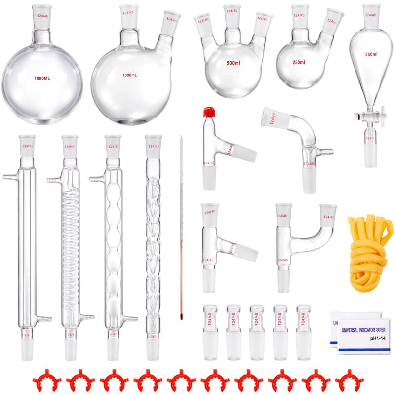 foto del prodotto mophorn kit di distillazione da laboratorio, kit di apparecchi per la distillazione di oli essenziali da 1000 ml, set di attrezzature per vetreria