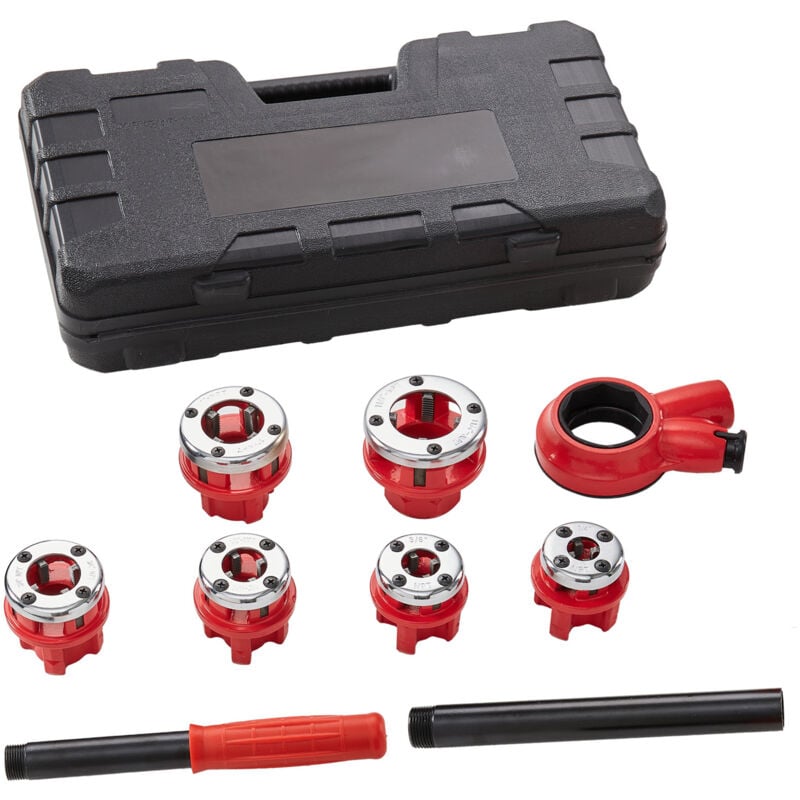 foto del prodotto mophorn kit filettatore per tubi a cricchetto, da 1 4 a 1 1 4 npt, utensile a cricchetto manuale con 6 filiere npt, set portatile con custodia