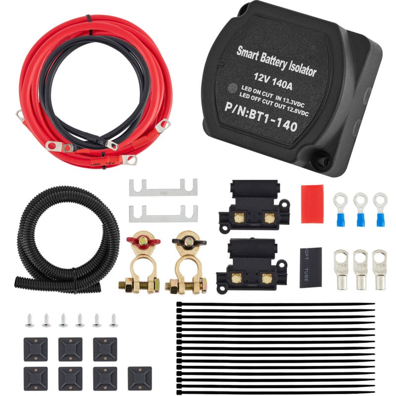 foto del prodotto mophorn kit rel di carica divisa 6mtr 12v, isolatore automatico per doppia batteria con vsr 140amp, ideale per camper, auto, camion, roulotte,