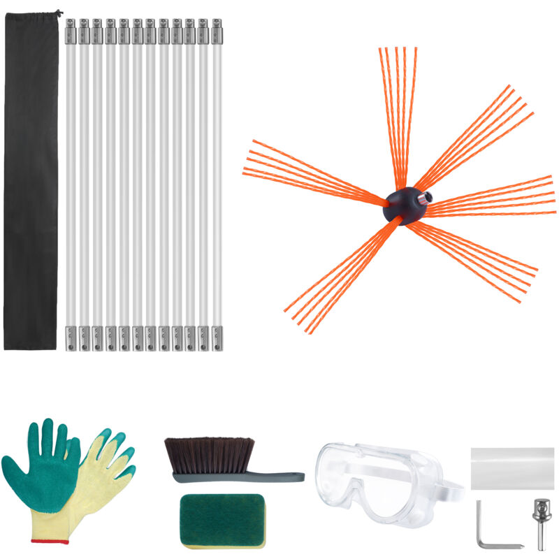 foto del prodotto mophorn kit spazzacamino per stufa a pellet 12m kit di spazzola per pulizia girevole 360 12 aste flessibili in nylon,kit spazzola per pulizia