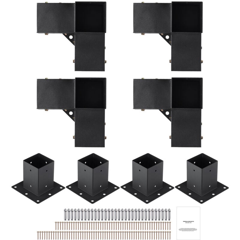foto del prodotto mophorn kit staffa per pergolato, 4 x4 misura interna 3,6x3,6 , staffa angolare per impieghi gravosi a 3 vie da 8 pezzi, kit base palo fai da