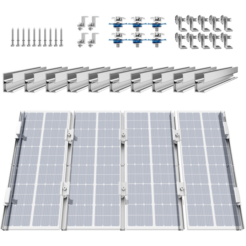 foto del prodotto mophorn kit staffe di montaggio per pannello solare superior con 4 morsetti terminali, 6 morsetti leggeri e 10 mini binari da 4 pollici, per tetto