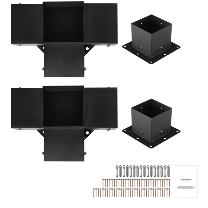 foto del prodotto mophorn kit staffe per pergola 15x15cm supporto per pali in legno da carpenteria 2 staffe angolari a 4 vie 2 basi per travi fai da te per gazebo,