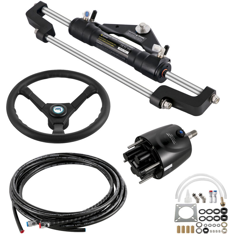 foto del prodotto mophorn kit sterzo idraulico per barca, kit sterzo idraulico 300hp pompa timone, cilindro, ruota,kit di guarnizioni sterzo idraulico per tubo