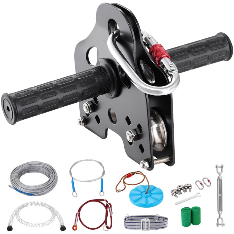 foto del prodotto mophorn kit teleferica zipline 36,58 m da giardino cortile parco attivita esterna,corda scivolo con corrimano seduta carico max. 226,8kg per