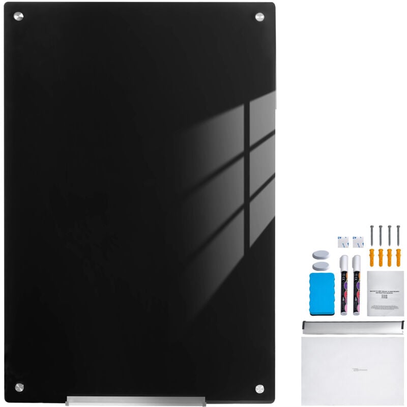 foto del prodotto mophorn lavagna magnetica cancellabile a secco in vetro nero 90 x 60 cm, lavagna promemoria da parete senza cornice, con vassoio pennarelli, per