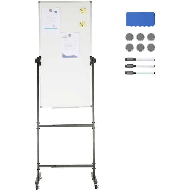 foto del prodotto mophorn lavagna magnetica rotante, lavagna mobile a secco bifacciale 24x48 pollici, altezza regolabile con ruote, include 1 gomma magnetica, 3