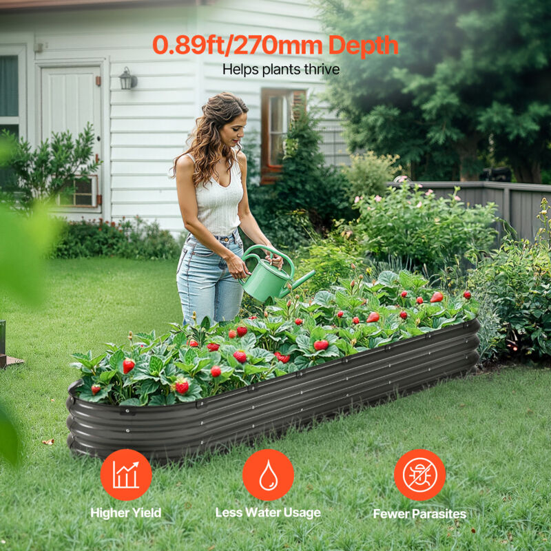 foto del prodotto mophorn letto da giardino rialzato in metallo, 8 x 2 x 1 piede, zincato, spazioso per il giardinaggio, grigio scuro