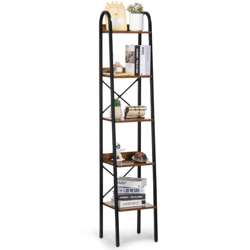 foto del prodotto mophorn libreria in metallo, 5 ripiani, stile industriale, alto e stretto. ideale per riporre oggetti in spazi abitativi grazie ai suoi ripiani