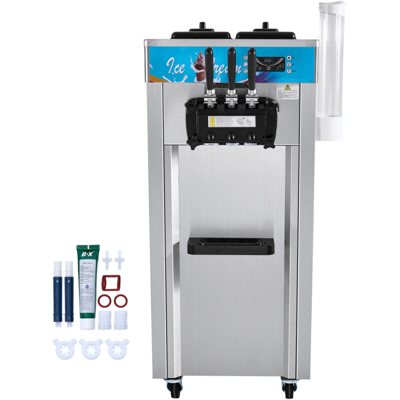 foto del prodotto mophorn macchina per gelato commerciale, 1500 w, 3 gusti, soft serve maker, resa 21 31 l h, 2 cilindri in acciaio inox da 5,5 l, pannello led,