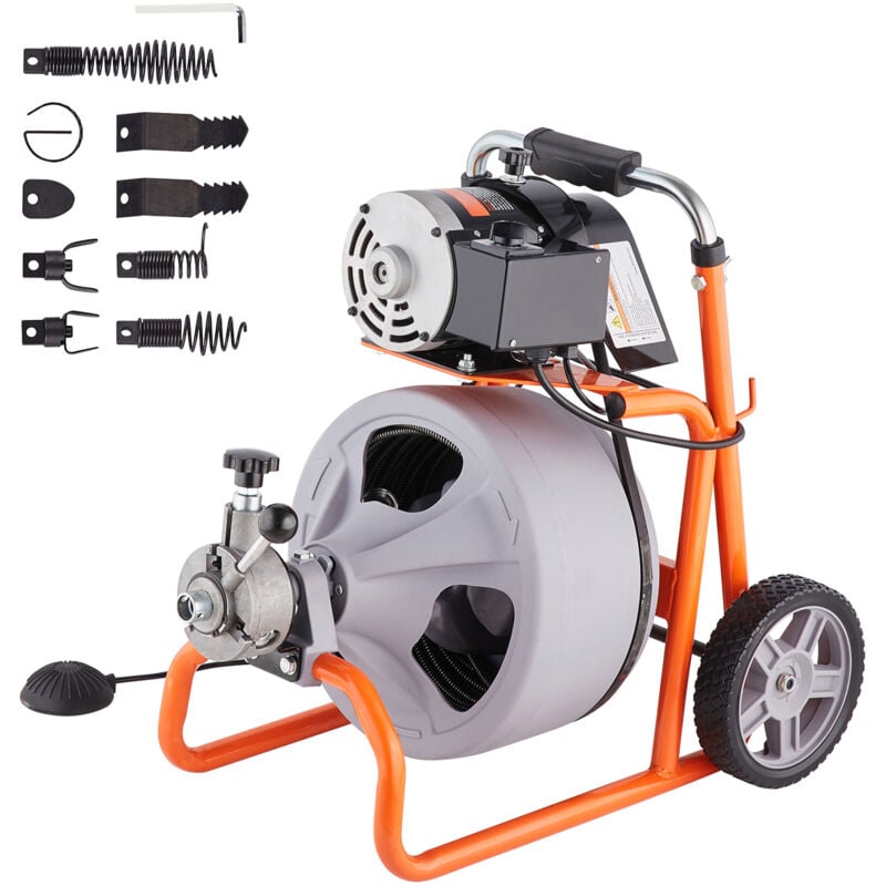 foto del prodotto mophorn macchina per la pulizia degli scarichi 75ft x 3 8 pollici, sonda per fognatura ad alimentazione automatica su ruote, macchina per la pulizia