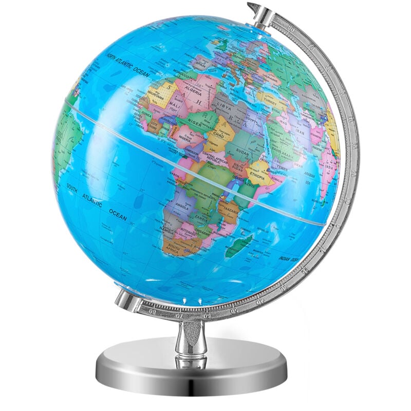 foto del prodotto mophorn mappamondo girevole con base, 203,2 mm, globo geografico educativo con fuso orario preciso, materiale abs, globo girevole a 360 per