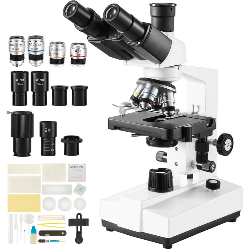 foto del prodotto mophorn microscopio composto trinoculare, ingrandimento 40x 5000x, illuminazione a led, interfaccia esterna, tavolino meccanico a due strati,