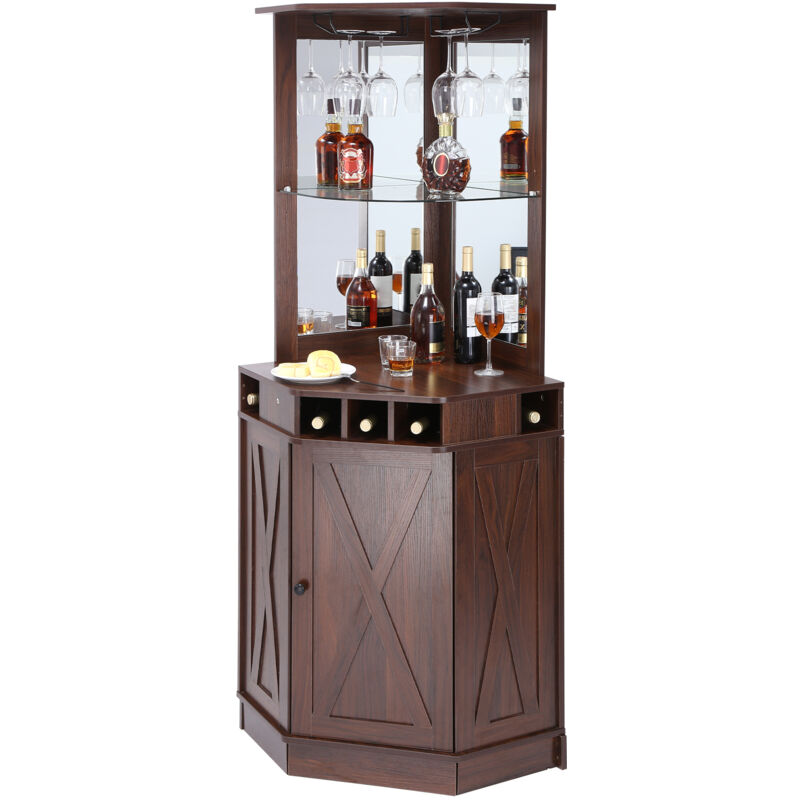foto del prodotto mophorn mobile bar industriale angolare, tavolo da vino per liquori e bicchieri. mobile buffet con portabicchieri. mobile bar da caff indipendente