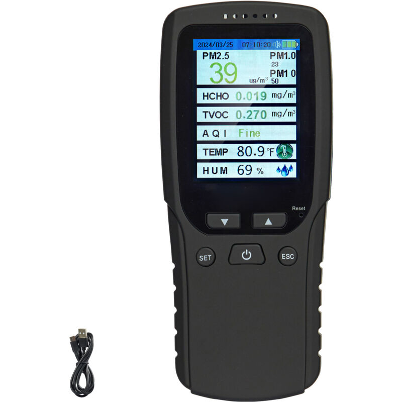 foto del prodotto mophorn monitore della qualita dellaria 164 x 71 x 44 mm monitore di formaldeide 8 in 1, rilevatore di particelle pm2,5 pm10 pm1,0 temperatura,