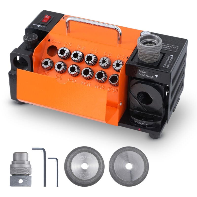 foto del prodotto mophorn mr 13b affilatrice per punte da trapano lo strumento ideale per affilare punte da trapano da 3 mm a 13 mm. dotato di 11 pinze, adatto sia