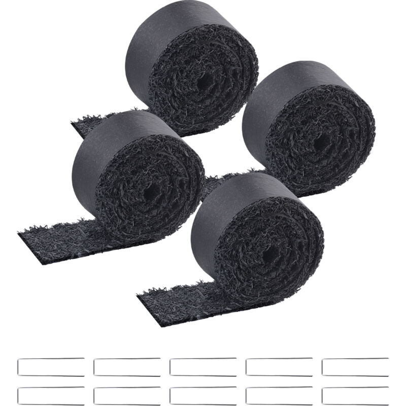foto del prodotto mophorn pacciamatura in gomma riciclata per giardinaggio 4 rotoli, 120 x 4,5 pollici, nero naturale, valorizza i giardini, previene le erbacce e