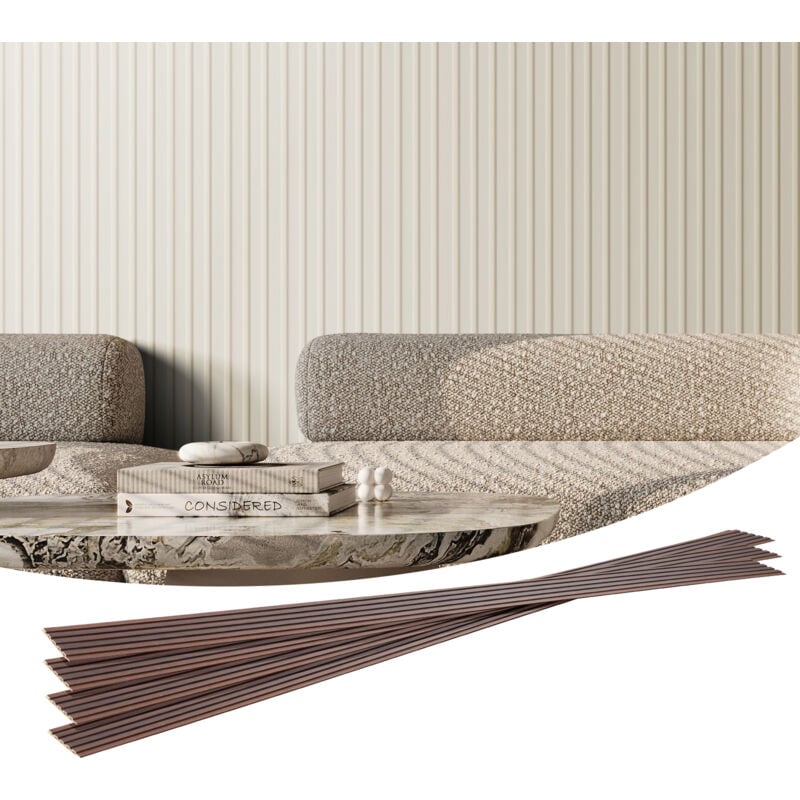 foto del prodotto mophorn pannelli acustici a doghe in legno, set di 8 pannelli da parete wpc per decorazione e riduzione del rumore, dimensioni 2450 x 166 x 9 mm,