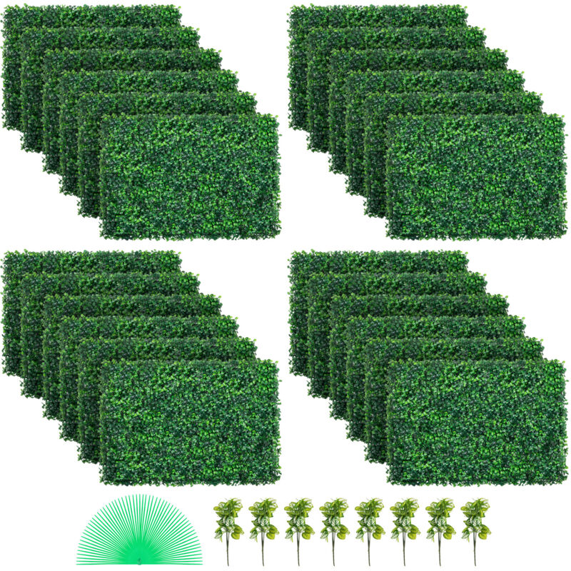 foto del prodotto mophorn pannelli di bosso artificiale 24 x16 pannelli da parete con siepe protetti dai raggi uv da 24 pezzi sfondo di erba verde da 4 cm
