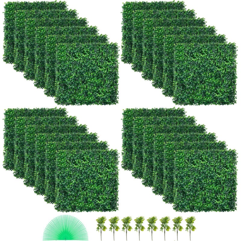 foto del prodotto mophorn pannelli di bosso artificiale uv 24 pezzi siepe di bosso finto muro 20 x 20 4 cm erba verde recinzione per la privacy giardino interno ed