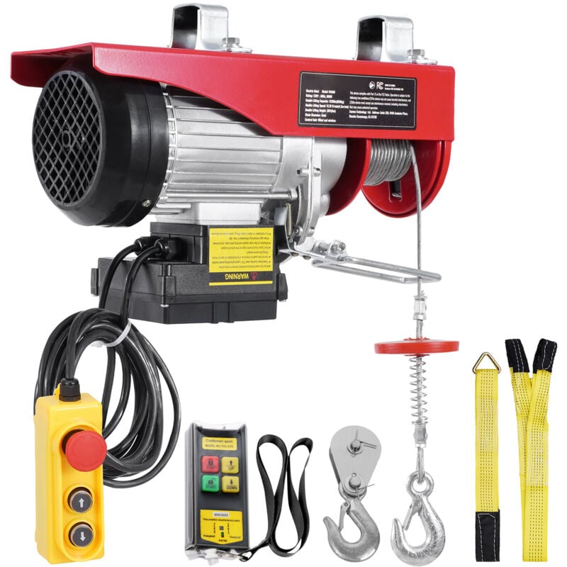 foto del prodotto mophorn paranco elettrico doppio cavo carico max. 600kg, telecomando a filo 4,2m, altezza di sollevamento cavo singolo 12m, paranco arresto di