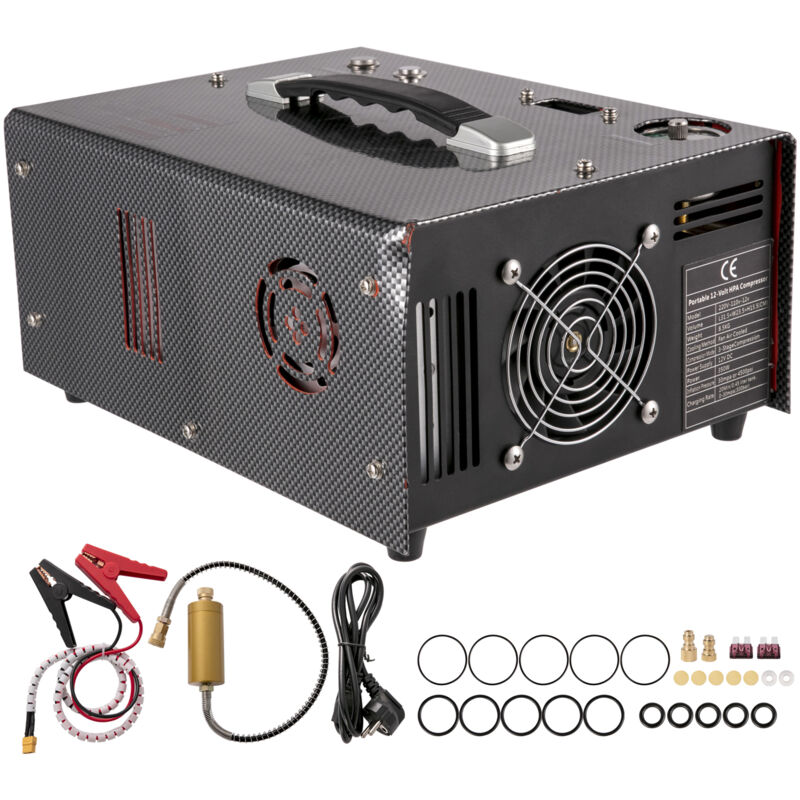 foto del prodotto mophorn pcp compressore dearia 12v dc 4500 psi portatile paintball aria fucile pompa 220v ac, auto shutoff scuba serbatoio compressore