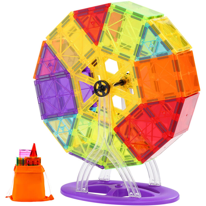 foto del prodotto mophorn piastrelle magnetiche, 121 pezzi per bambini, set di costruzioni con extra, giocattoli stem per bambini dai 5 anni in su
