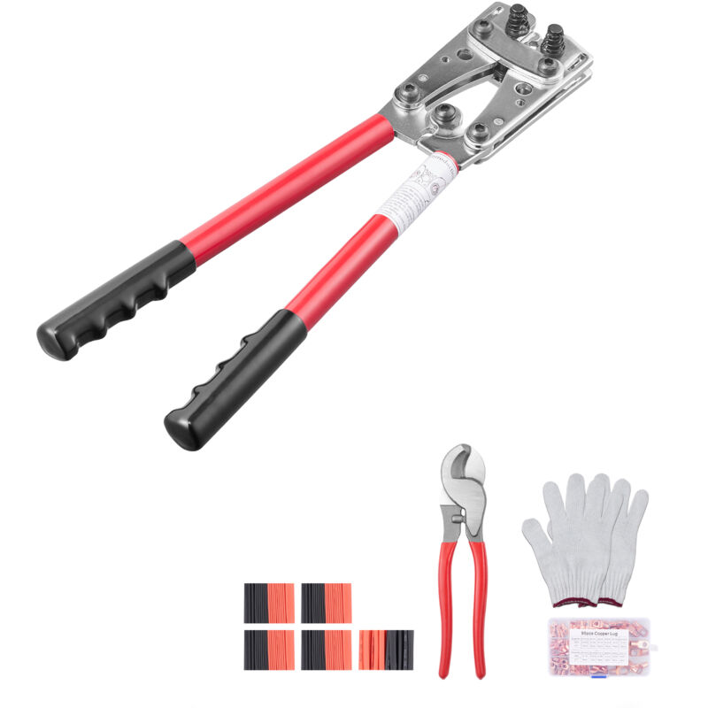 foto del prodotto mophorn pinza crimpatrice per terminali di cavi per batterie, 10 1 0 awg con tagliacavi e 95 terminali ad anello in rame, 6 matrici di crimpatura e