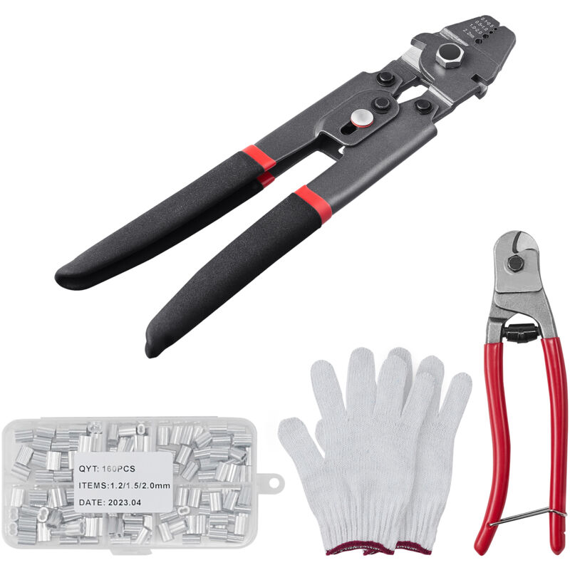 foto del prodotto mophorn pinza crimpatrice, pinza crimpatrice per cavi metallici da 2,2 mm, tagliacavi e fibbie in alluminio da 160 pezzi, kit di attrezzi da pesca