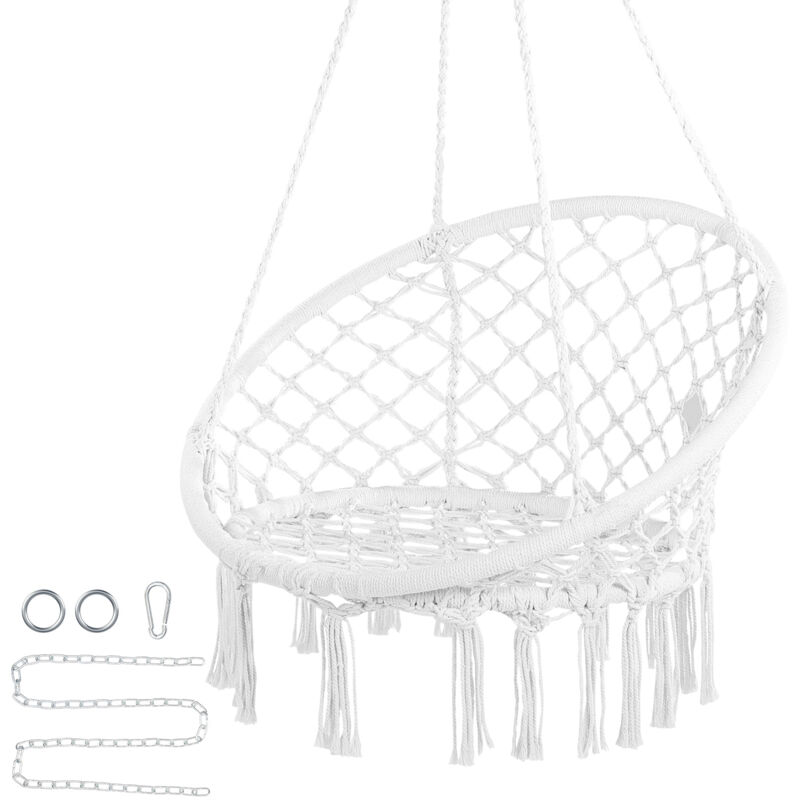 foto del prodotto mophorn poltrona sospesa, 150 kg, poltrona sospesa girevole hardware di montaggio, corda di cotone, poltrona relax con frange, per camera da letto,