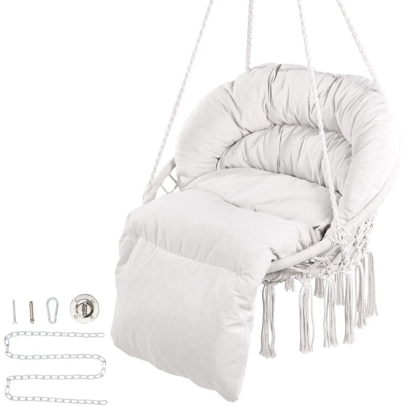 foto del prodotto mophorn poltrona sospesa, 150 kg, poltrona sospesa girevole in macrame, cuscino, materiali di montaggio, corda di cotone, poltrona relax con