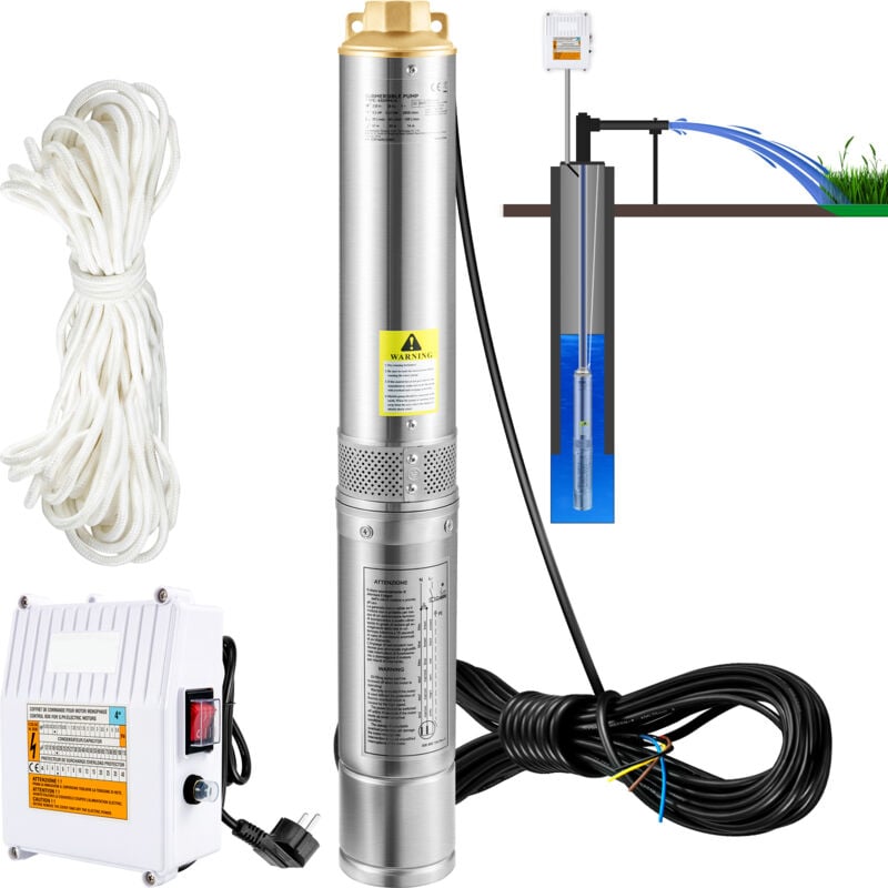foto del prodotto mophorn pompa sommersa per pozzi profondi, 1100w 230v 50hz, 190l min 57 m di prevalenza, con cavo da 20 m e scatola di controllo esterna, pompa per