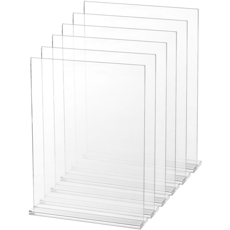 foto del prodotto mophorn porta cartelli in acrilico confezione da 6 porta brochure da 8,5 x 11 pollici,porta cartelli bifacciali a forma di t,porta menu da tavolo