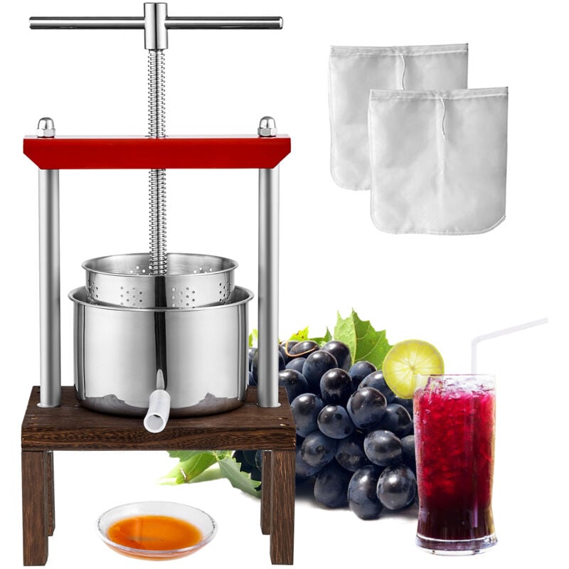 foto del prodotto mophorn pressa per vino di frutta, 0,53 galloni 2l, spremiagrumi manuale con 2 barili in acciaio inossidabile, manico a t e base stabile, perfetto