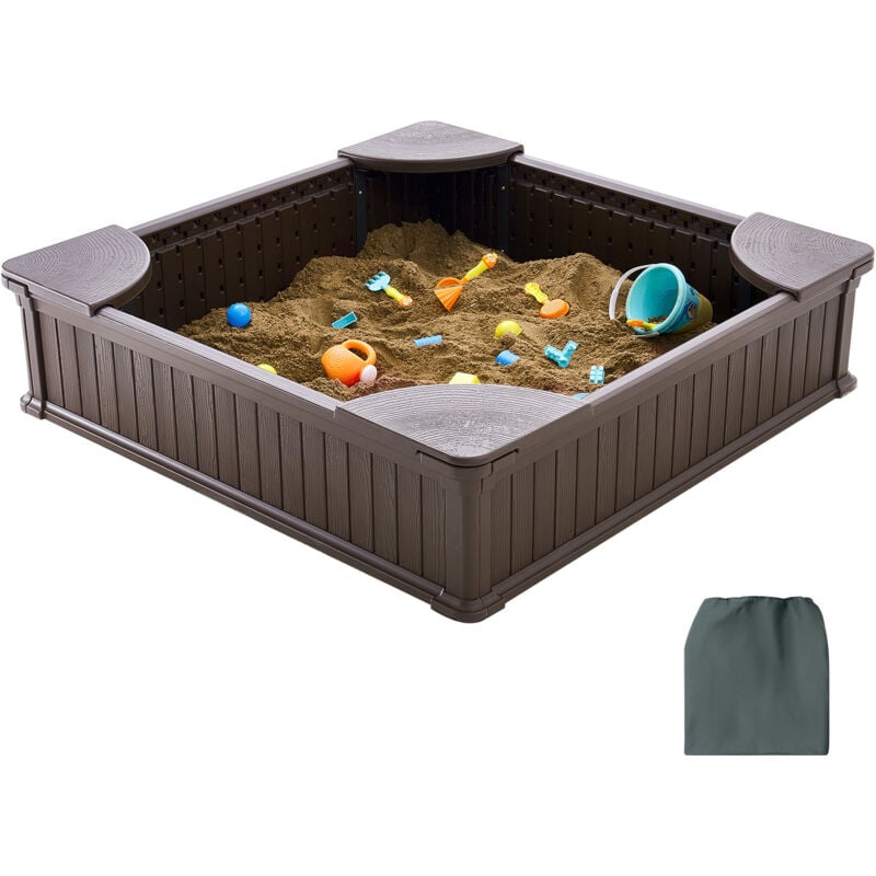 foto del prodotto mophorn sabbiera con coperchio 1235 x 1235 x 315 mm sabbiera quadrata in hdpe con 4 posti ad angolo e rivestimento del fondo, sabbiera per bambini