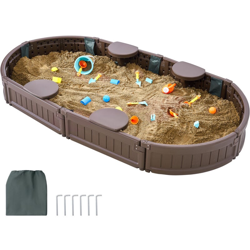foto del prodotto mophorn sabbiera con coperchio 1830 x 1055 x 230 mm sabbiera ovale in hdpe con 4 posti a sedere ad angolo e rivestimento del fondo, sabbiera per