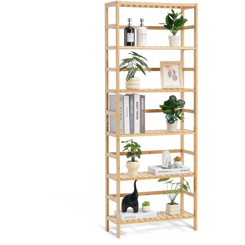 foto del prodotto mophorn scaffale in bamb a 6 ripiani,libreria aperta in legno,organizer per esposizione,supporto per piante indipendente,libreria in bamb 