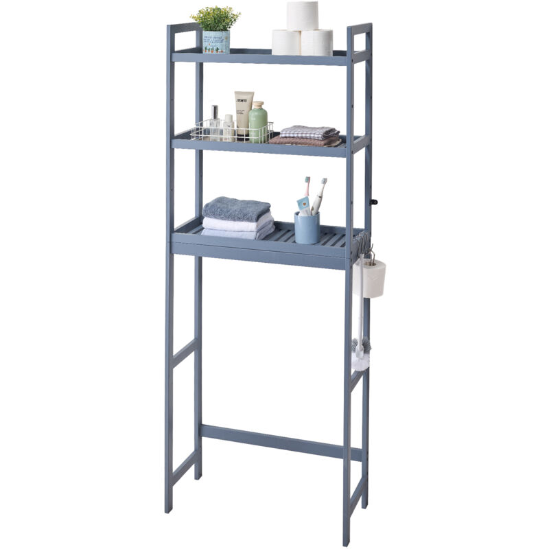 foto del prodotto mophorn scaffale per wc, mobile portaoggetti per wc regolabile a 3 ripiani, mensola per bagno con 3 ganci, organizzatore per lavanderia, adatto per