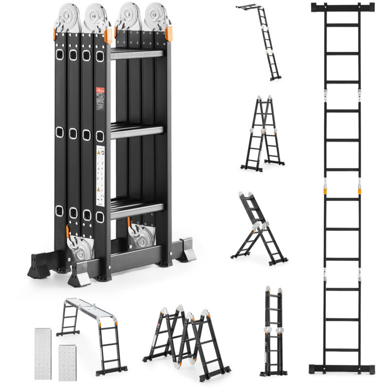 foto del prodotto mophorn scala pieghevole multiuso, scala a pioli estensibile alta 7 in 1, scala telescopica con struttura a a e 3 gradini con tavola per