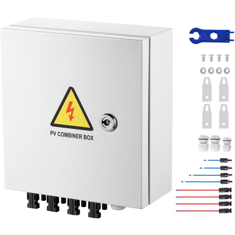 foto del prodotto mophorn scatola combinatrice fotovoltaica, scatola combinatrice solare a 4 stringhe, fusibile da 15 a, interruttore da 63 a, parafulmine,