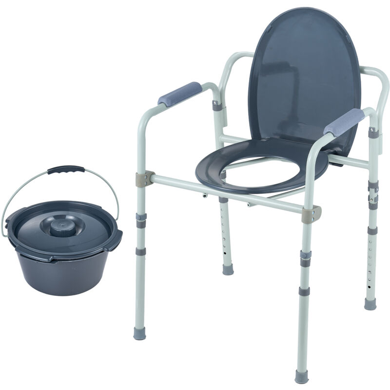 foto del prodotto mophorn sedia comoda, wc da comodino con seduta pi larga, altezza regolabile su 7 livelli, secchio rimovibile da 5,8 l, capacit di 350 libbre,