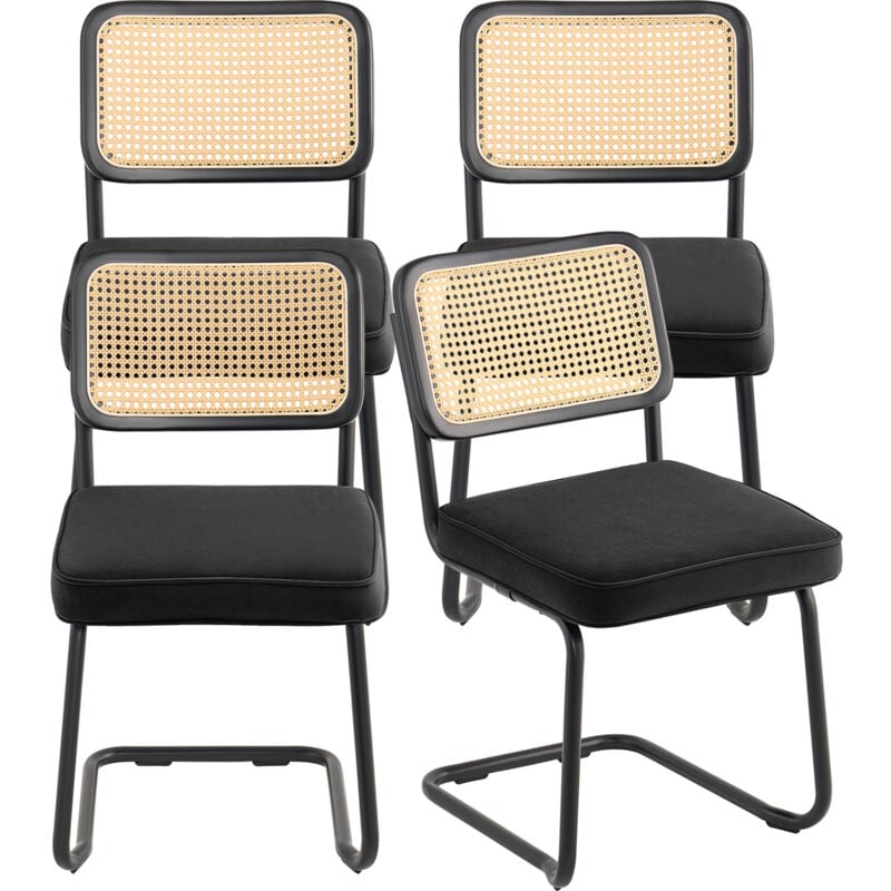 foto del prodotto mophorn sedie in rattan, set di 4, sedia da pranzo moderna della meta del secolo, sedia imbottita in velluto con schienale in rattan, sedie per